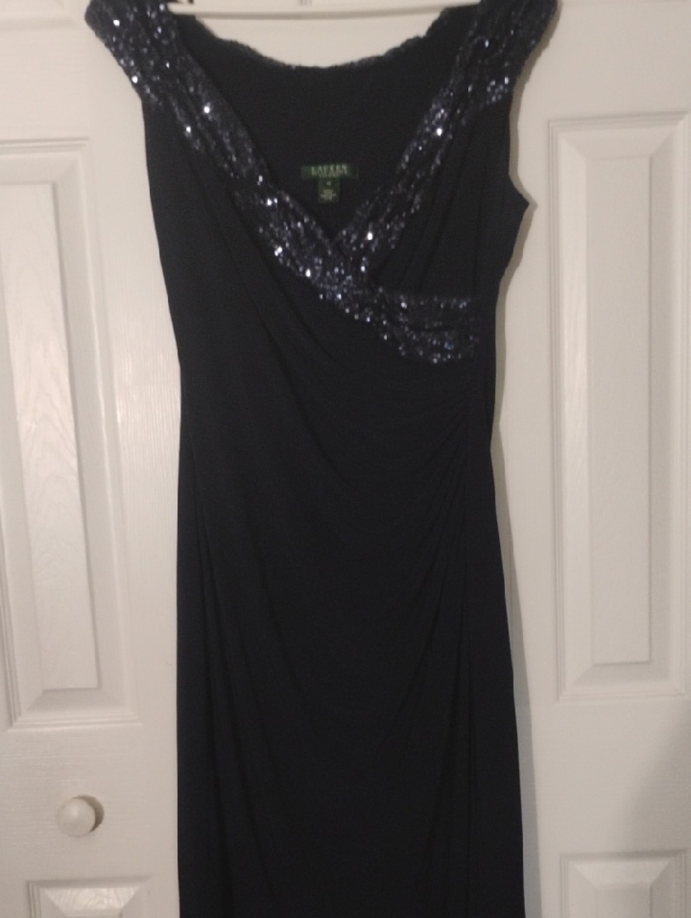 DRESS SALE Ralph Lauren Evening Blue V-Neck  Sequin Dress Size 12